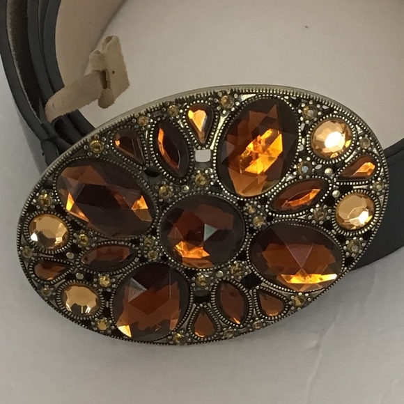 AMIEE LYNN BLACK LEATHER JEWELED BELT M/L - Picture 6 of 15